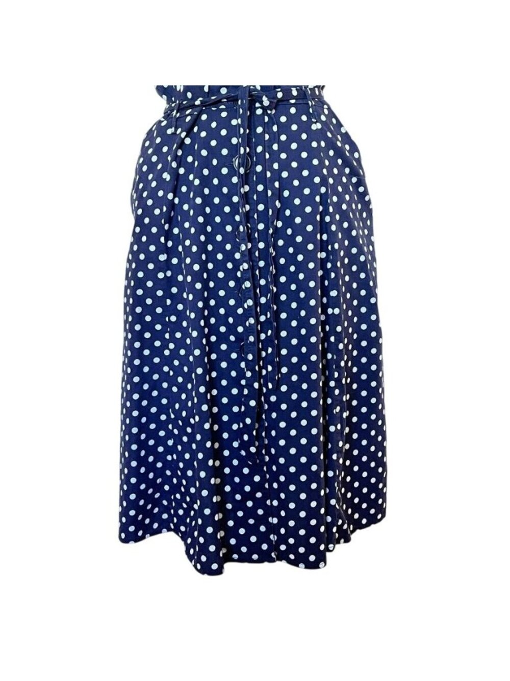 Vintage Navy Polka Dot Womens Sz L Shirt Dress Rockabilly Pin Up - Picture 6 of 15